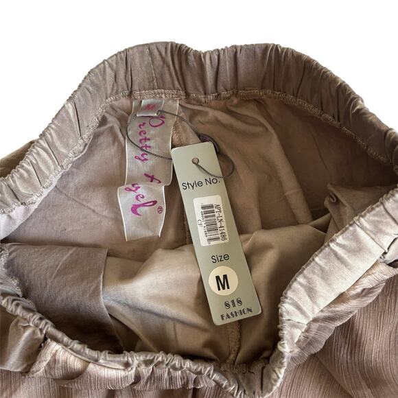 Pretty Angel Tan Brown Linen Blend Pull On Tapered Pants Artsy Eclectic Medium - Picture 3 of 8